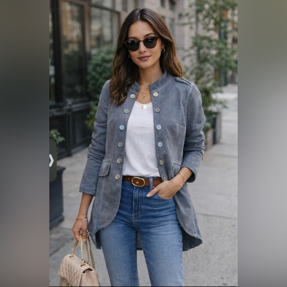 Stylish Women's Suzy D military Gray Utility Jacket size S 95 % cotton